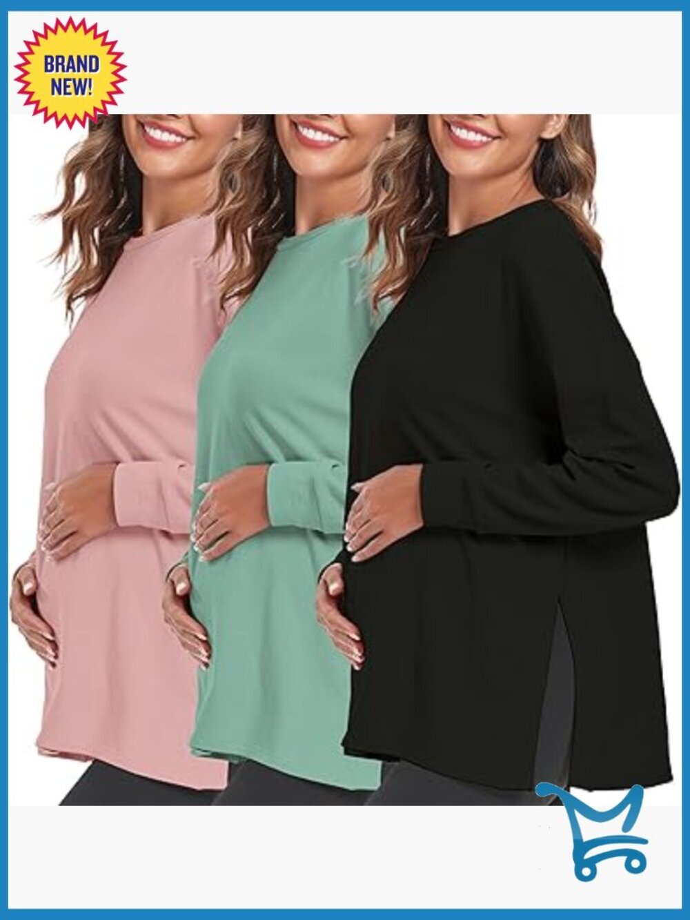 Long Sleeve Maternity Side Split Tee Soft Cotton Blend
